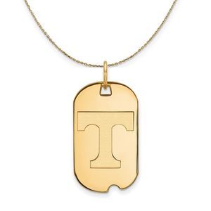 14k Yellow Gold U. of Tennessee Initial T Dog Tag Necklace - 22 Inch